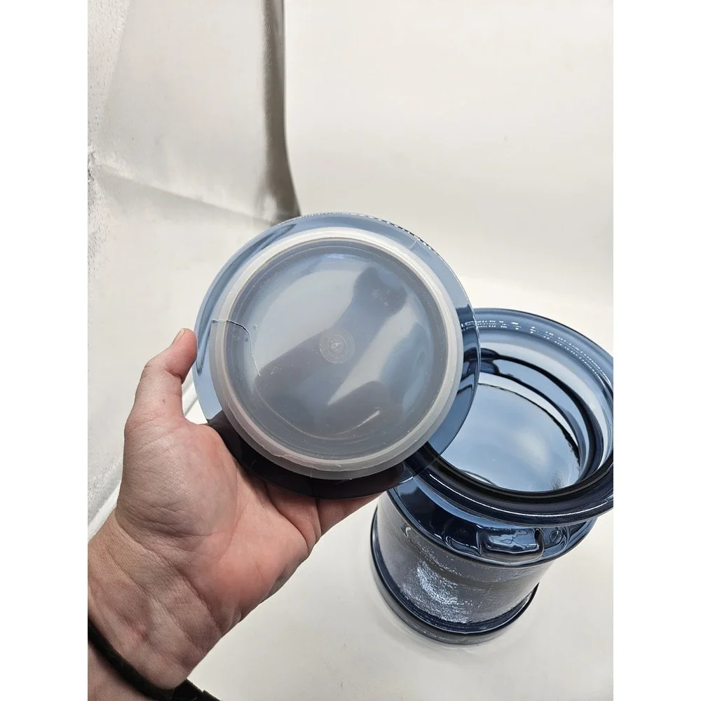 Vintage LE Smith Cobalt Blue Glass Lidded Apothecary Jar Canister Milk Can Shape
